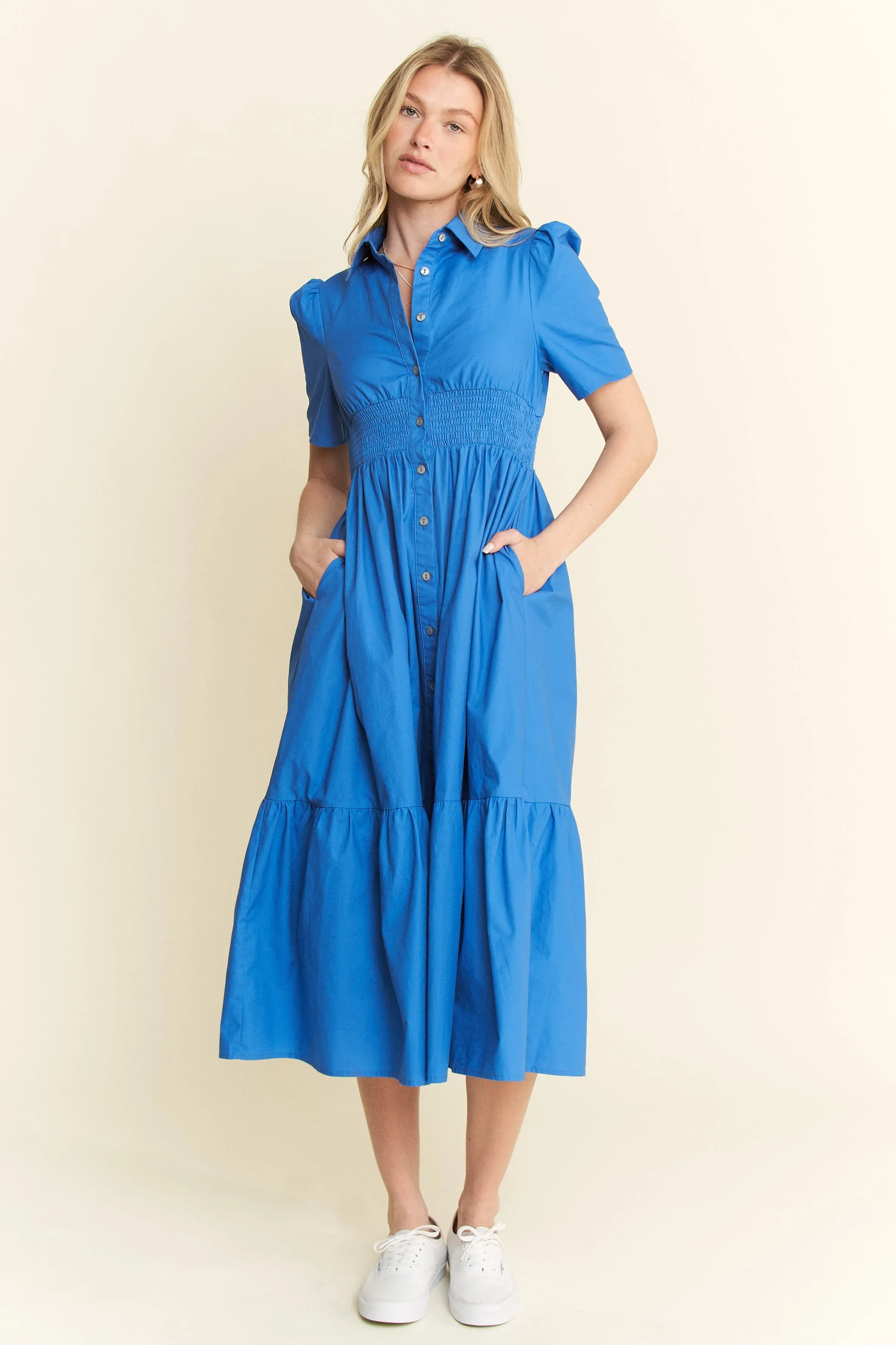 Jade By Jane Short Sleeve Button Down Midi Dress OutfitFlow
