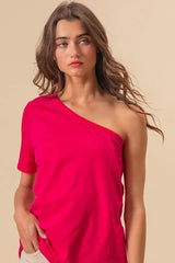 BiBi Cotton Span Knit One Shoulder Top OutfitFlow