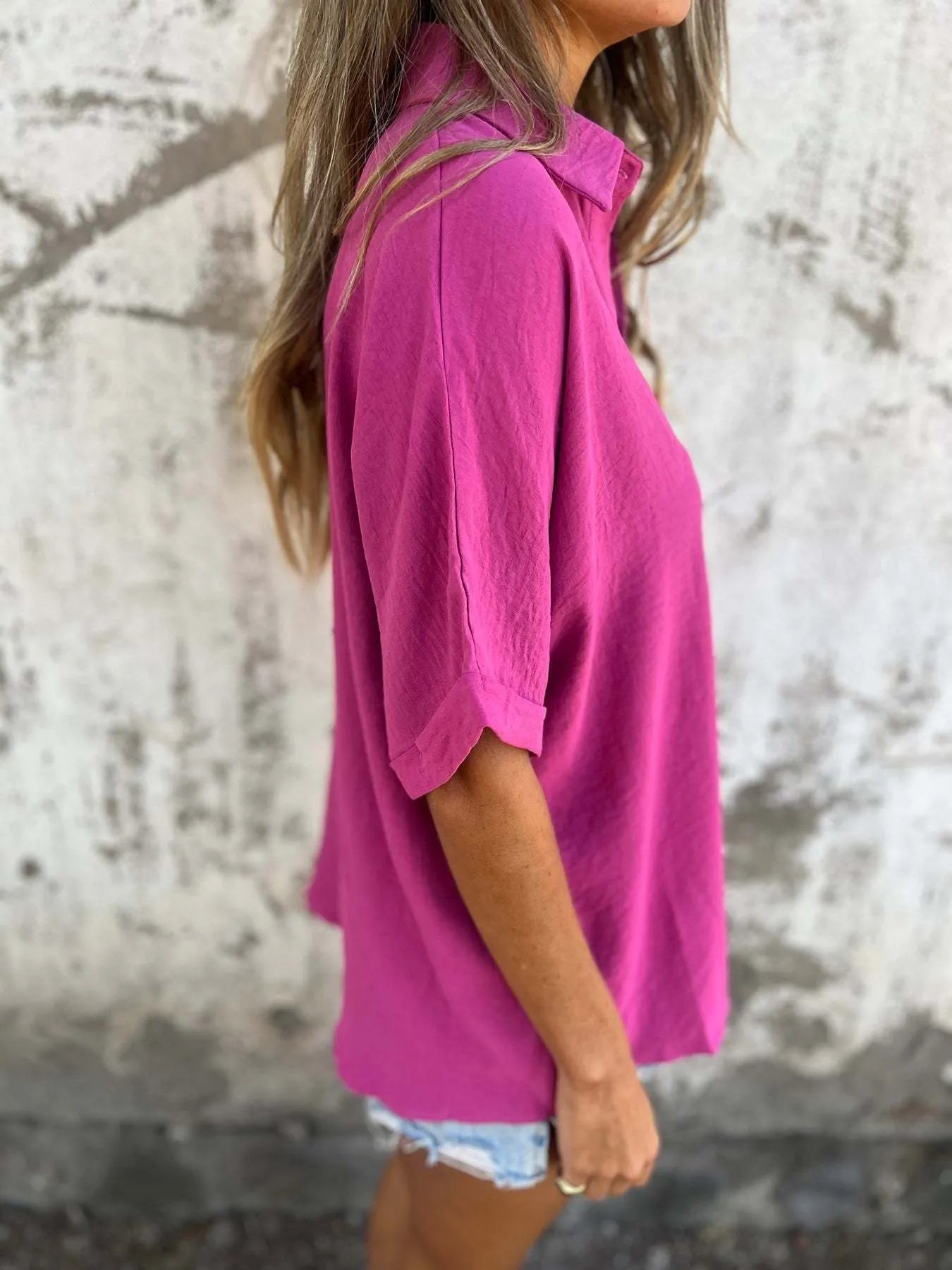 Full Size Casual Button Down Short Sleeve Loose Shirt Plus Size OutfitFlow