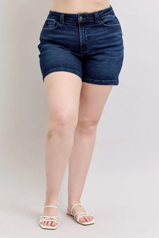 Judy Blue Full Size High Waist Back Flap Pocket Denim Shorts Plus Size OutfitFlow