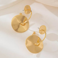 18K Gold-Plated Geometric Circle Drop Earrings OutfitFlow