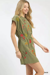 Umgee Embroidered Floral Mini Dress with Waist Tie OutfitFlow