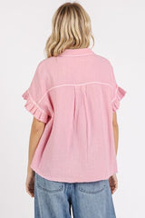 Mittoshop Mineral Washed Button Down Flounce Sleeve Shirt OutfitFlow