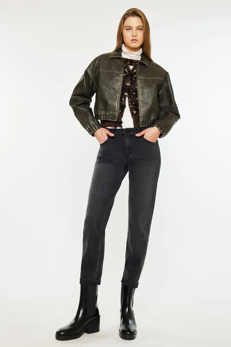 Kancan Slim Boyfriend Fit Jeans DARK GREY OutfitFlow