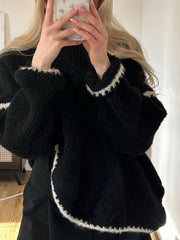 Contrast Trim Oversized Sweater OutfitFlow