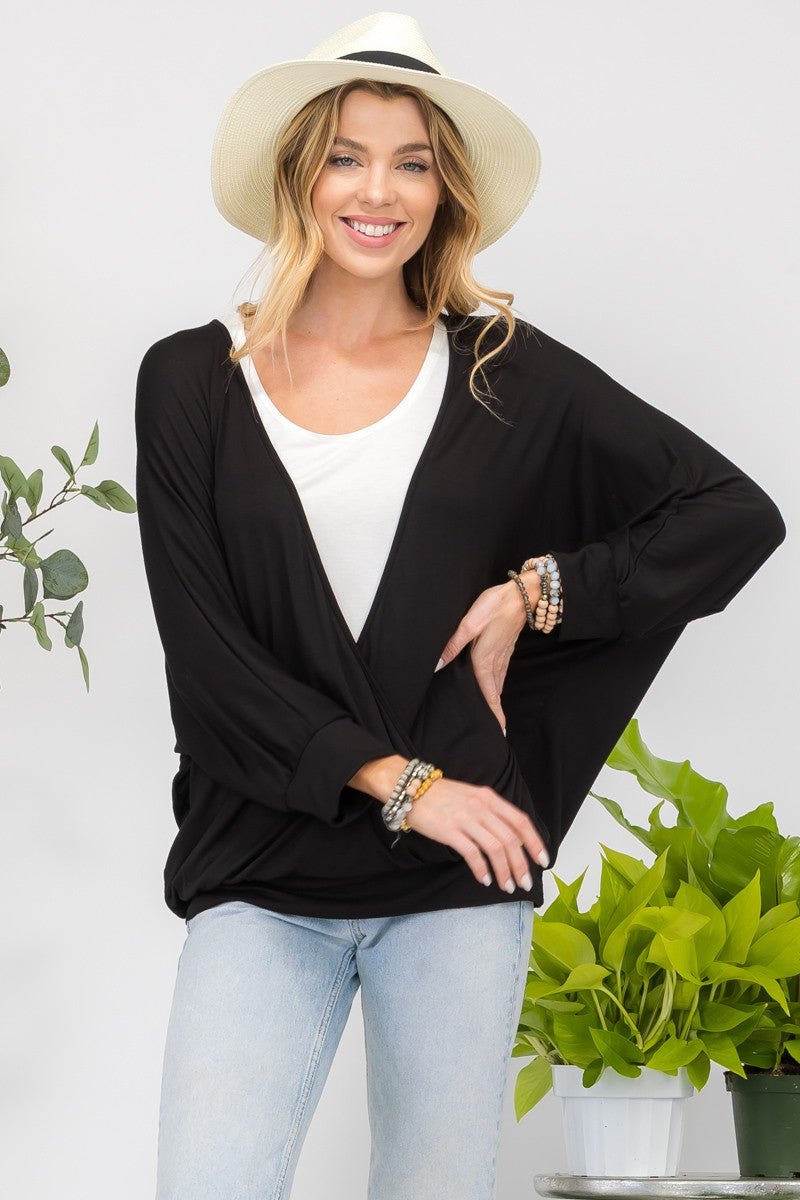 Outfit Flow - Celeste Full Size Contrast Round Neck Top with Two Layer Detail