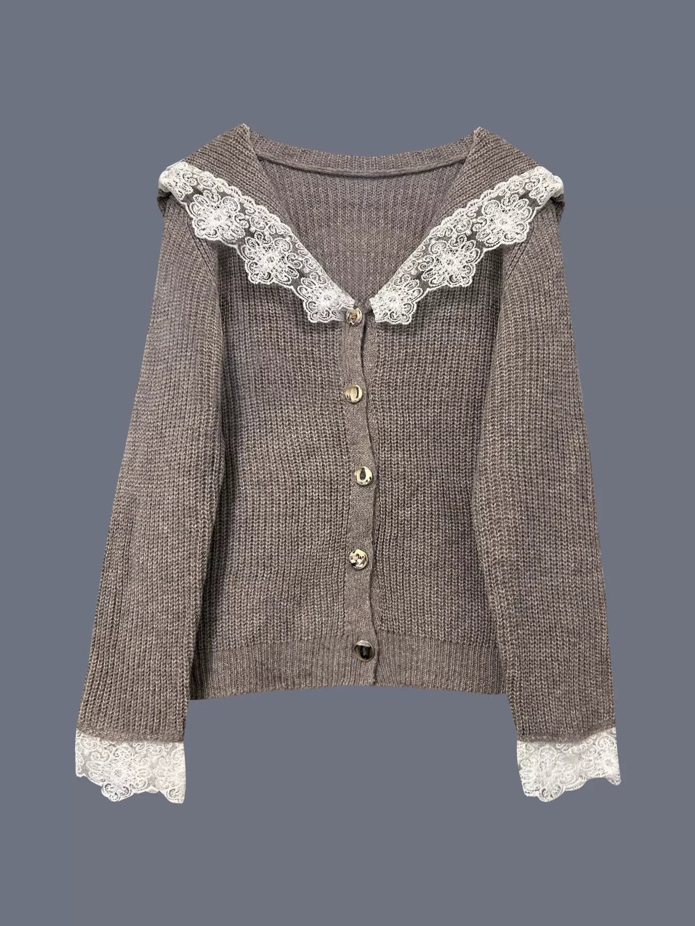 Lace Trim Button Up Cardigan OutfitFlow