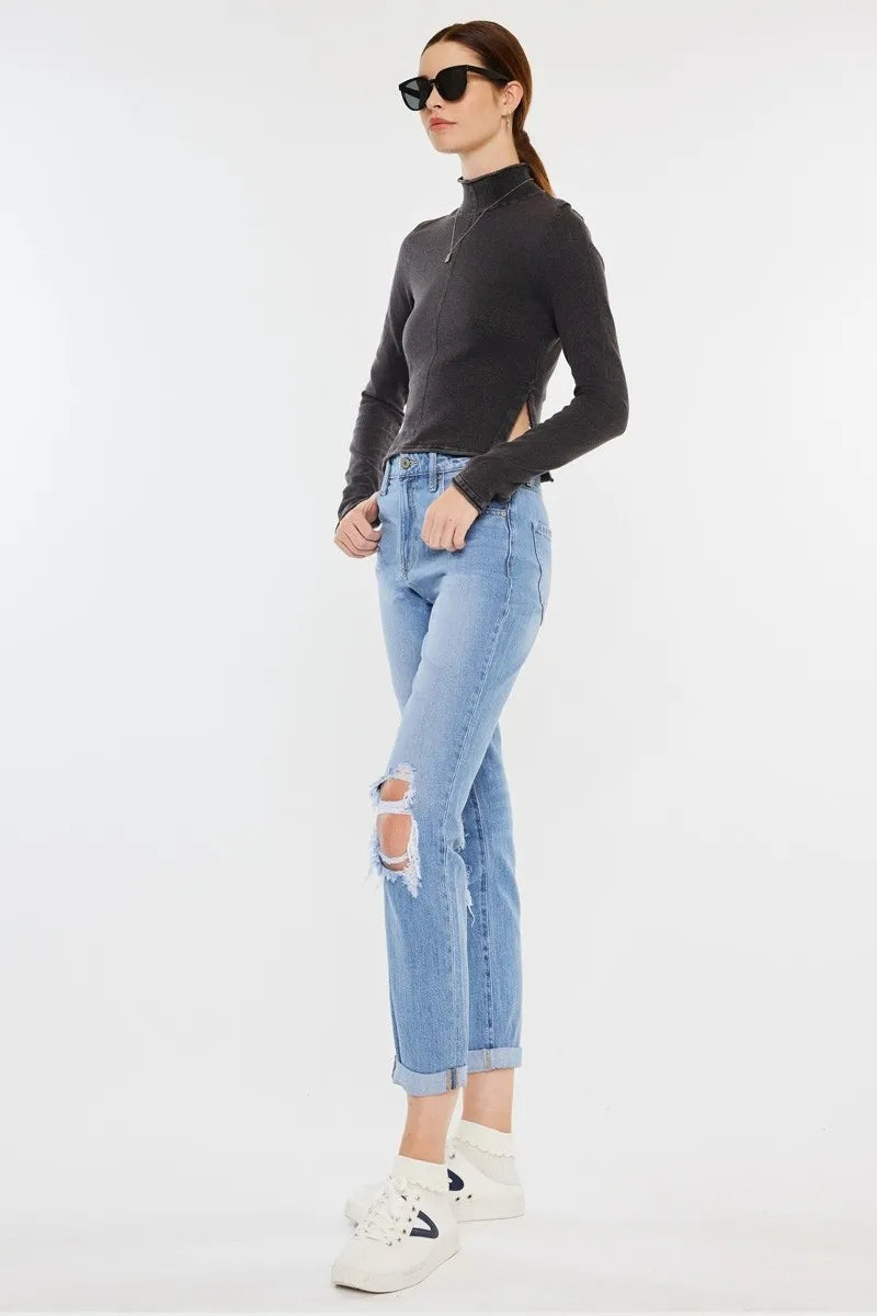 Kancan High Rise Distressed Mom Jeans OutfitFlow