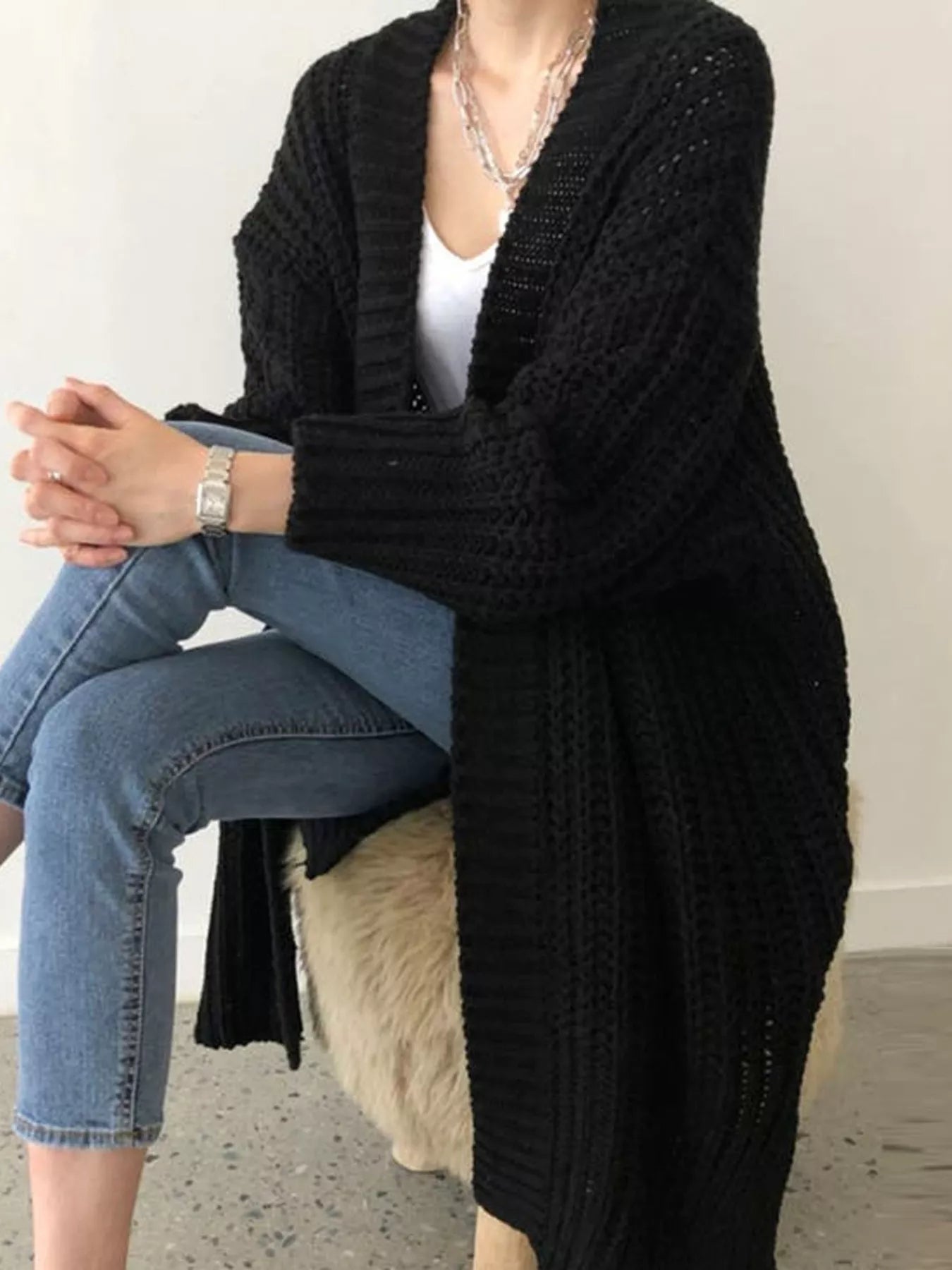 Chunky Knit Open Front Cardigan OutfitFlow