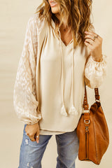 Outfit Flow - Tassel Tie Neck Long Sleeve Blouse