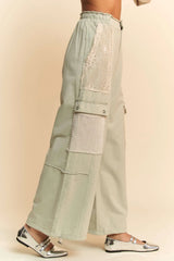Davi & Dani Lace Patchwork Bottom Opening Adjustable Pants OutfitFlow