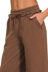 Zenana Fleece Exposed Seam Wide Leg Sweatpants OutfitFlow