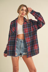 Aemi + Co Flannel Plaid Button Up Raglan Sleeve Shirt OutfitFlow