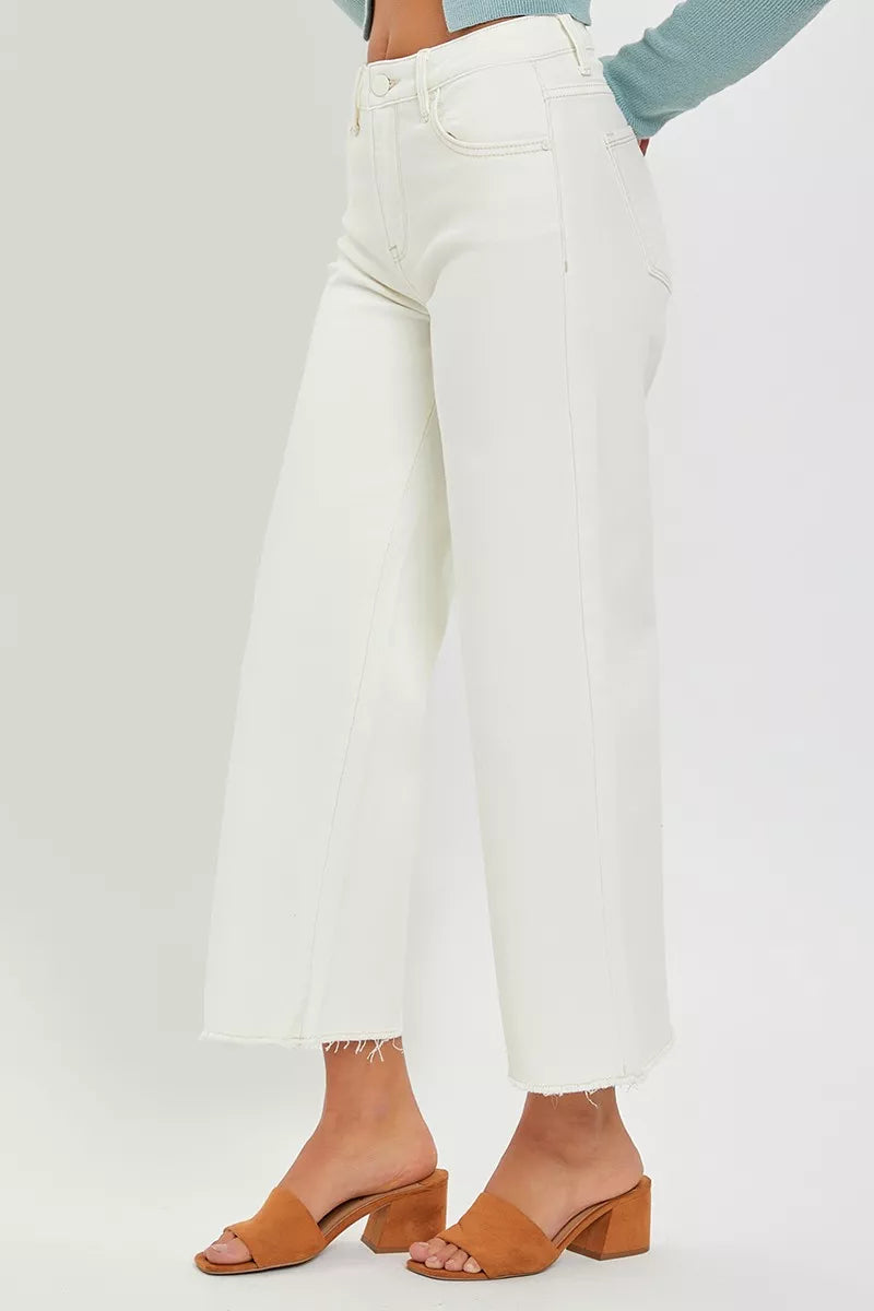 RISEN Tummy Control High Rise Crop Wide Jeans OutfitFlow
