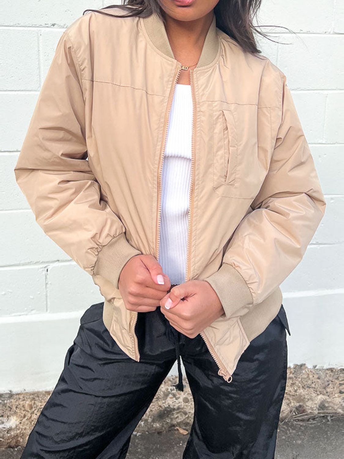 Outfit Flow - Zip Up Baseball Collar Jacket with Pockets