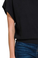 Zenana Round Neck Short Dolman Sleeve Sweater OutfitFlow