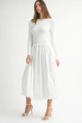 MABLE Ribbed Poplin Mix Midi Sweater Dress OutfitFlow