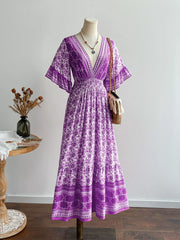 Floral Print Deep V-Neck Dress OutfitFlow