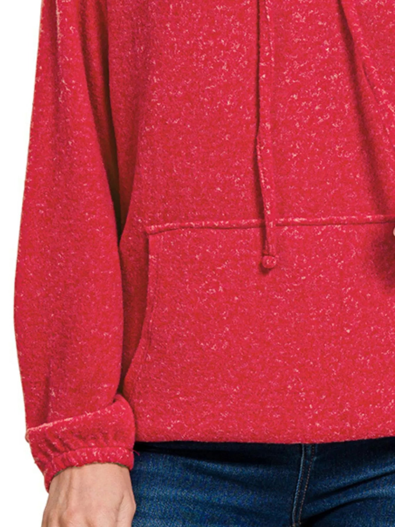 Zenana Brushed Hacci Melange Hooded Sweater Trendsi