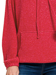 Zenana Brushed Hacci Melange Hooded Sweater Trendsi