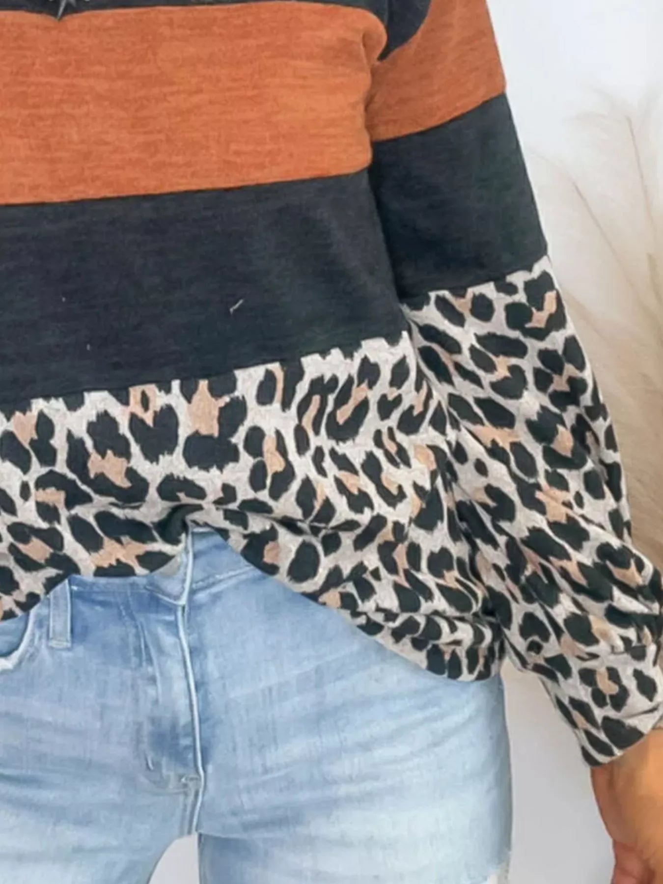 Leopard Print Patchwork Long Sleeve Blouse OutfitFlow