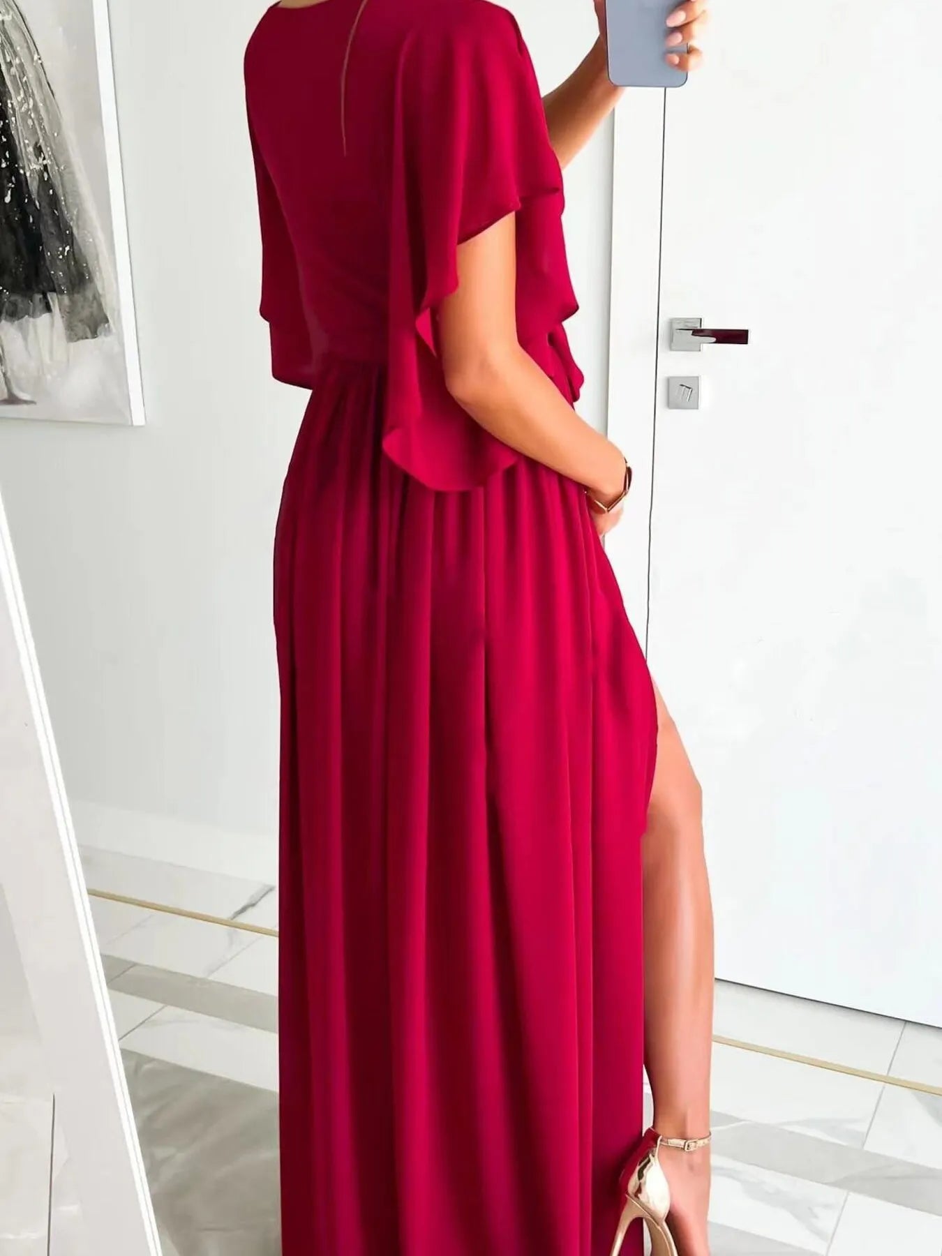 Flutter Sleeve Surplice Tie Waist Dress OutfitFlow