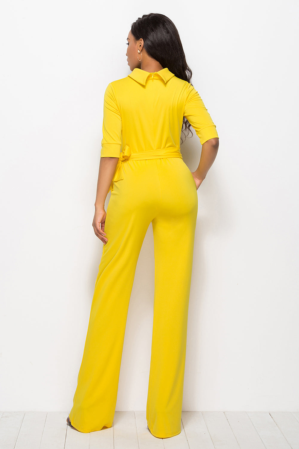 Outfit Flow - Mock Neck Tie-Waist Half Sleeve Jumpsuit