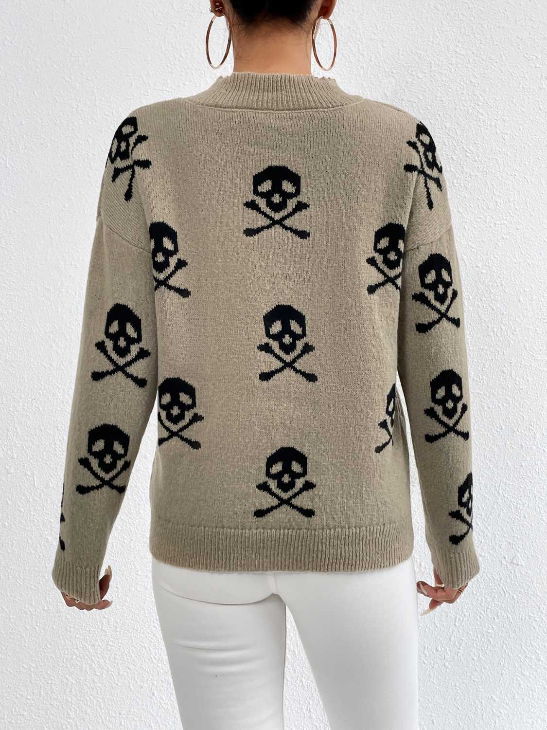 Patterned Drop Shoulder Sweater Trendsi