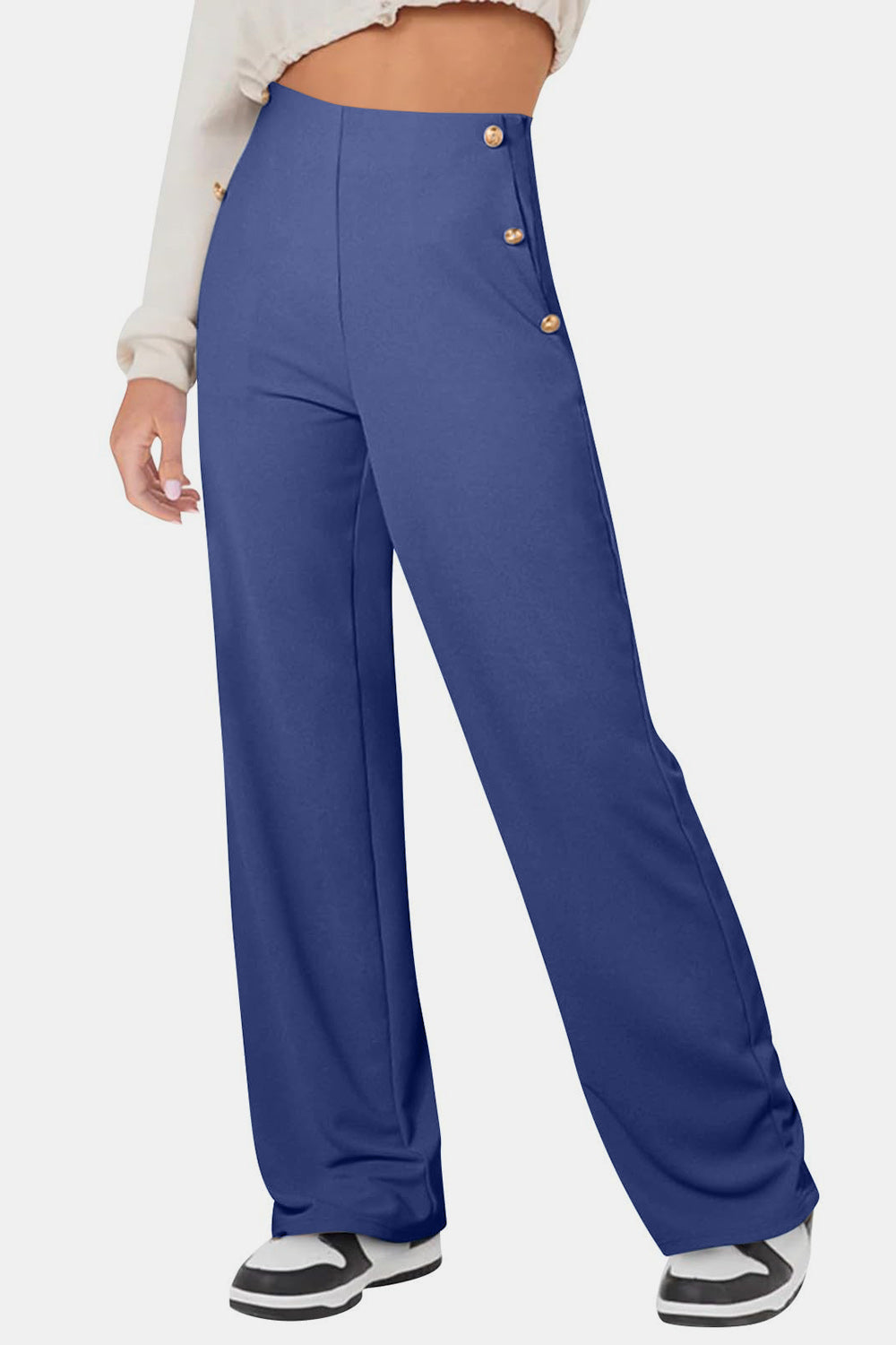 Outfit Flow - Decorative Button High Rise Pants