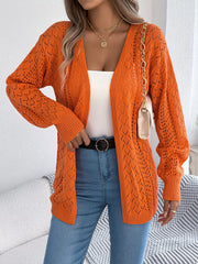 Openwork Open-Front Long Sleeve Cardigan OutfitFlow