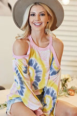 BiBi Tie Dye Print Terry Top with Cold Shoulder Detail OutfitFlow