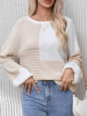 Outfit Flow - Contrast Round Neck Long Sleeve Sweater