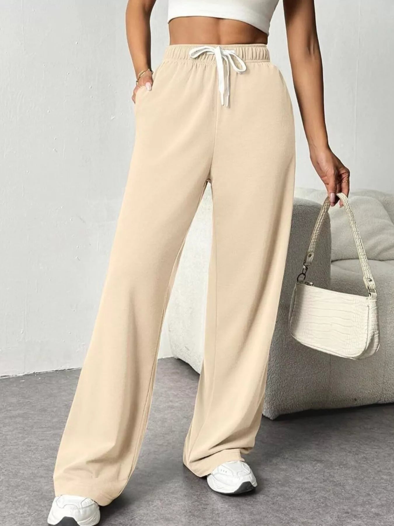 Drawstring Wide Leg Pants OutfitFlow