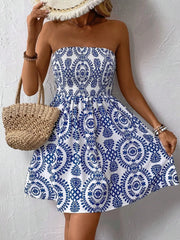Smocked Printed Tube Mini Dress OutfitFlow