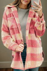 Outfit Flow - Slit Plaid Collared Neck Jacket