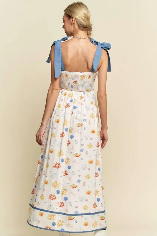 Davi & Dani Denim Binding Detail Smocking Summer Maxi Dress OutfitFlow
