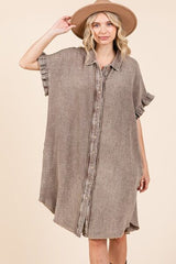 Mittoshop Mineral Wash Cotton Gauze Mini Shirt Dress OutfitFlow