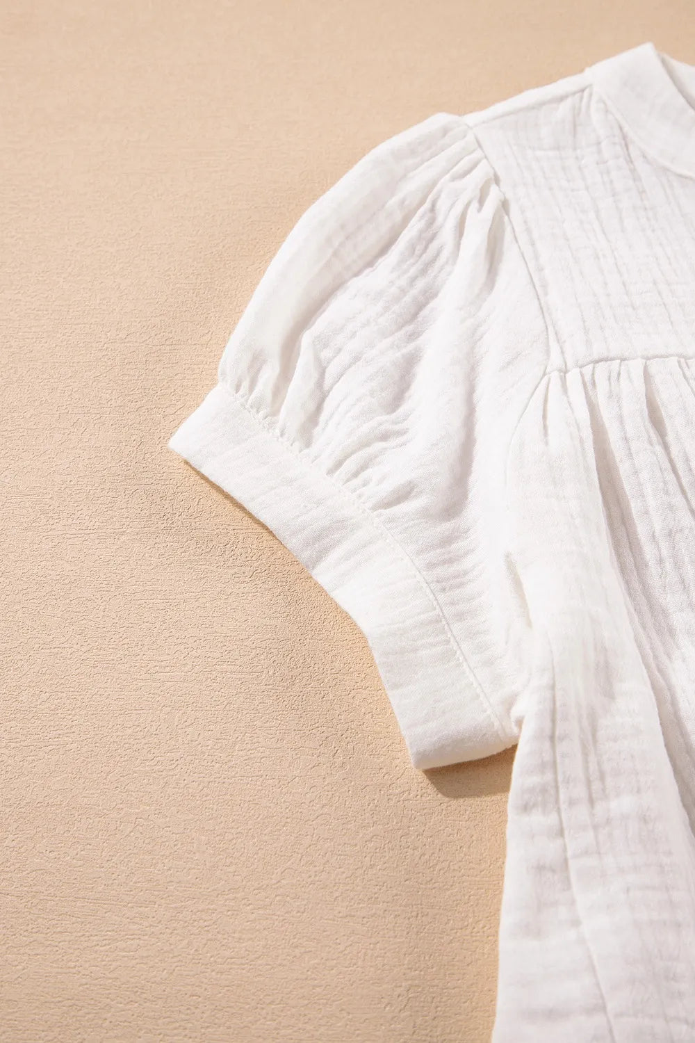 Textured Short Sleeve Buttons Frayed Blouse OutfitFlow