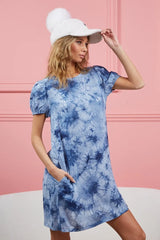 BiBi Puff Sleeve With Side Pockets Tie Dye Dress OutfitFlow