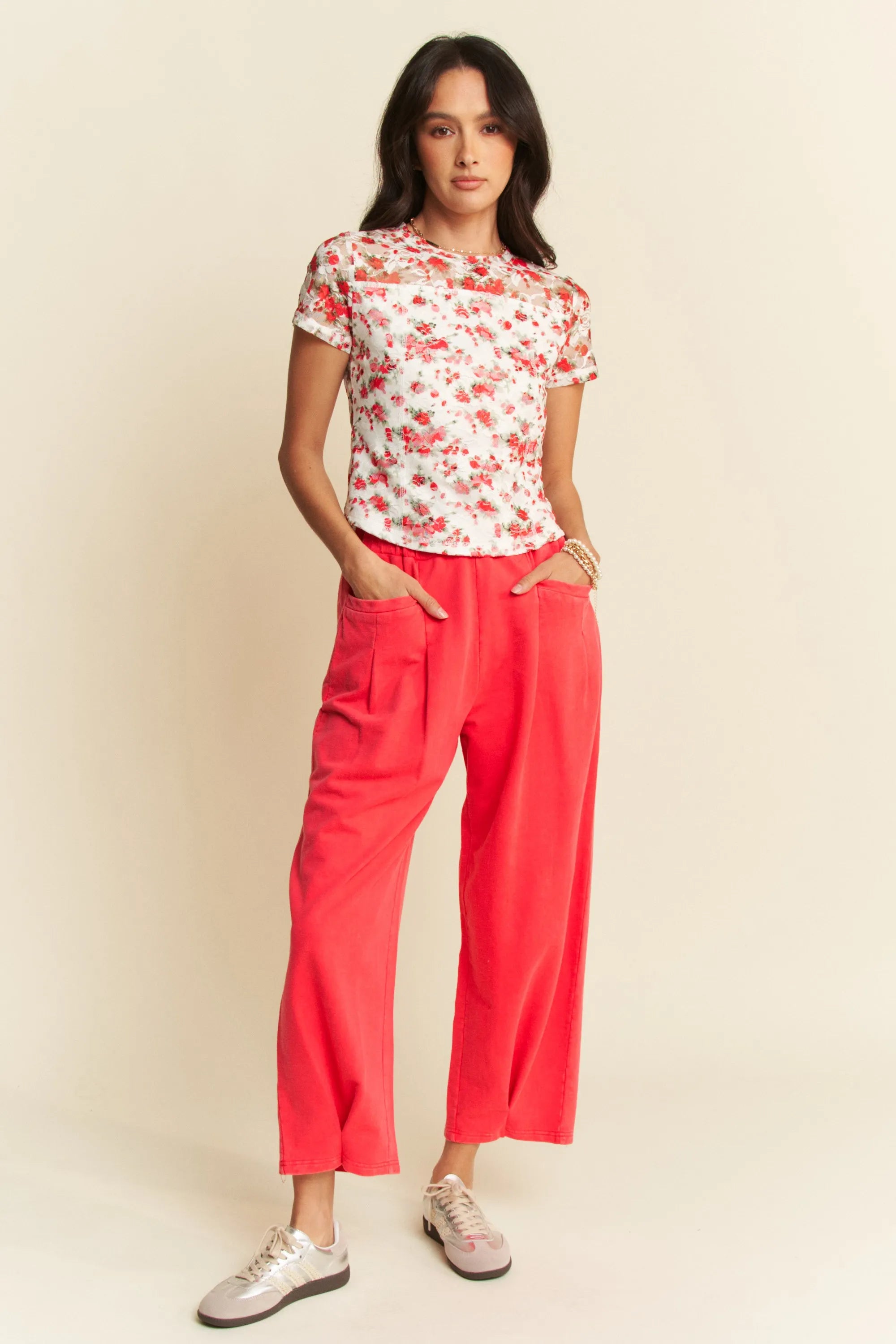 Davi & Dani Ribbon Short Sleeve Layered Mesh Top OutfitFlow