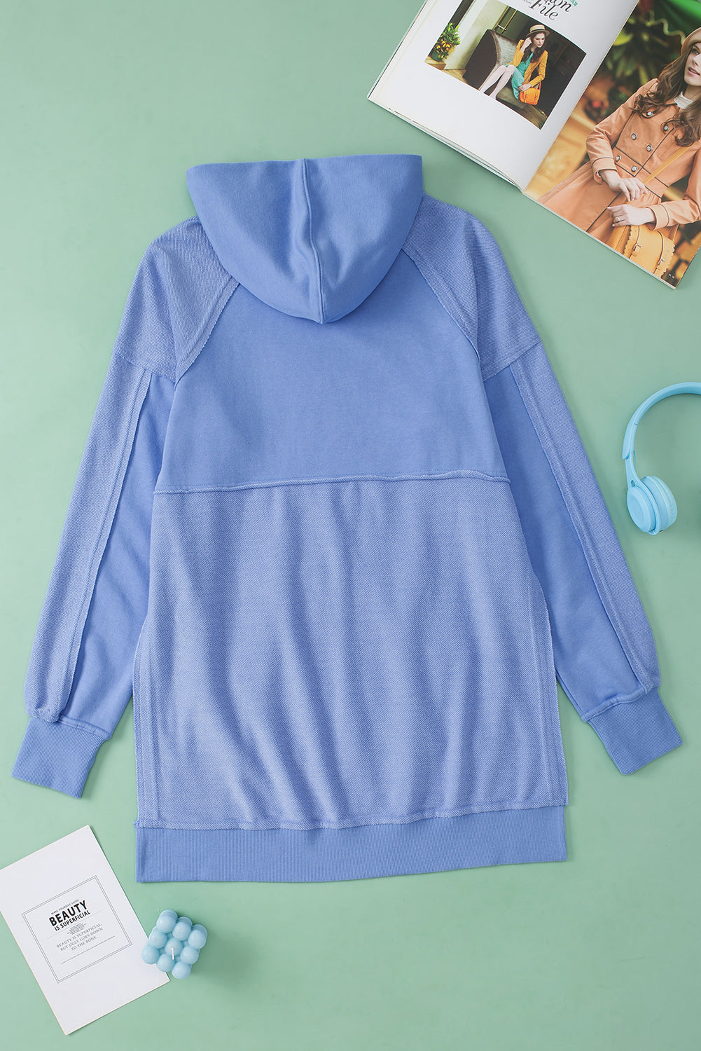 Outfit Flow - Exposed Seam Kangaroo Pocket Long Sleeve Hoodie