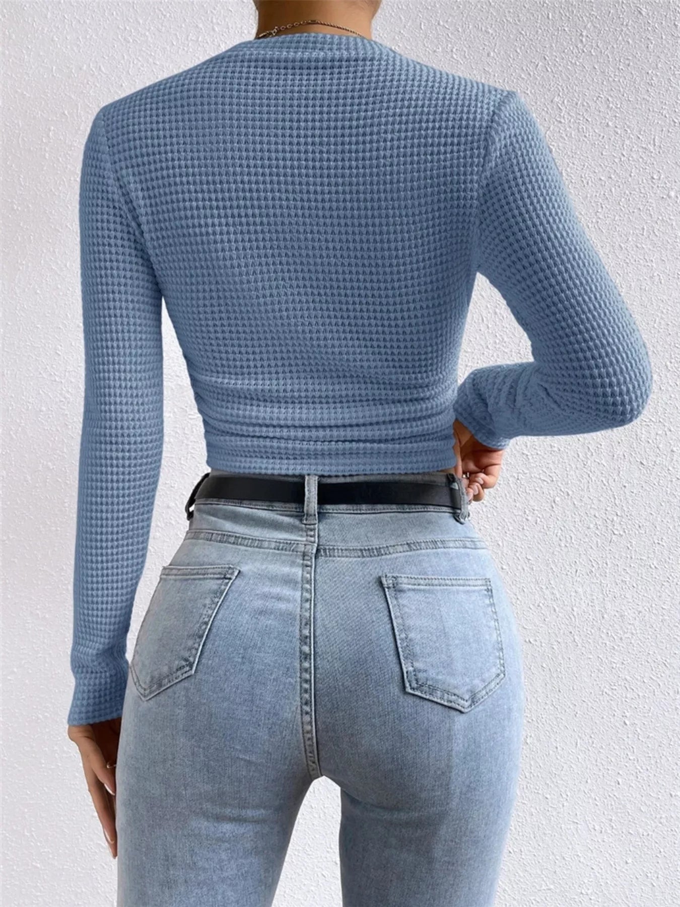 Waffle Knit Long Sleeve T-Shirt OutfitFlow