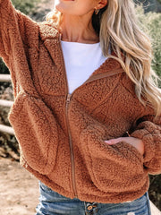 Zip Up Hooded Sherpa Jacket OutfitFlow