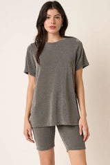 Mittoshop Rib Knit T-Shirt and Biker Short Set CHARCOAL OutfitFlow
