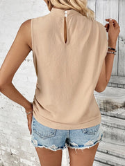 Ruched Shoulder Mock Neck Sleeveless Top OutfitFlow