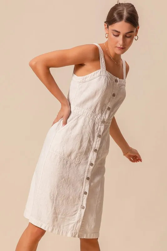 SO ME Button Down Pocket Front Pinafore Dress OutfitFlow