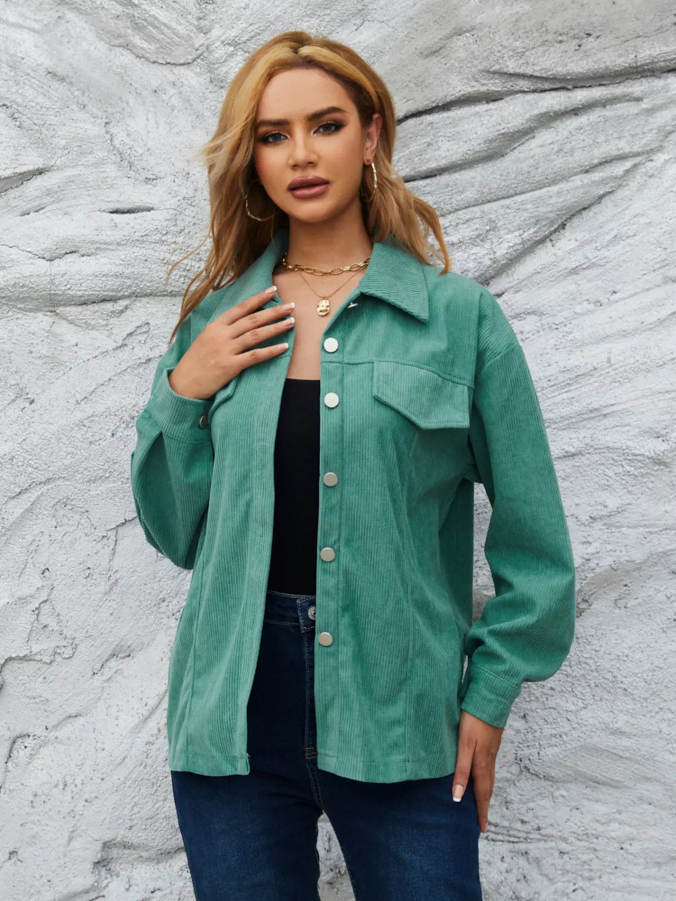 Casual Corduroy Button-Down Jacket OutfitFlow