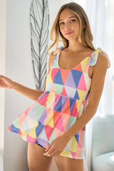 BiBi Multi Color Block Brushed Tied Ribbon Shoulder Top OutfitFlow