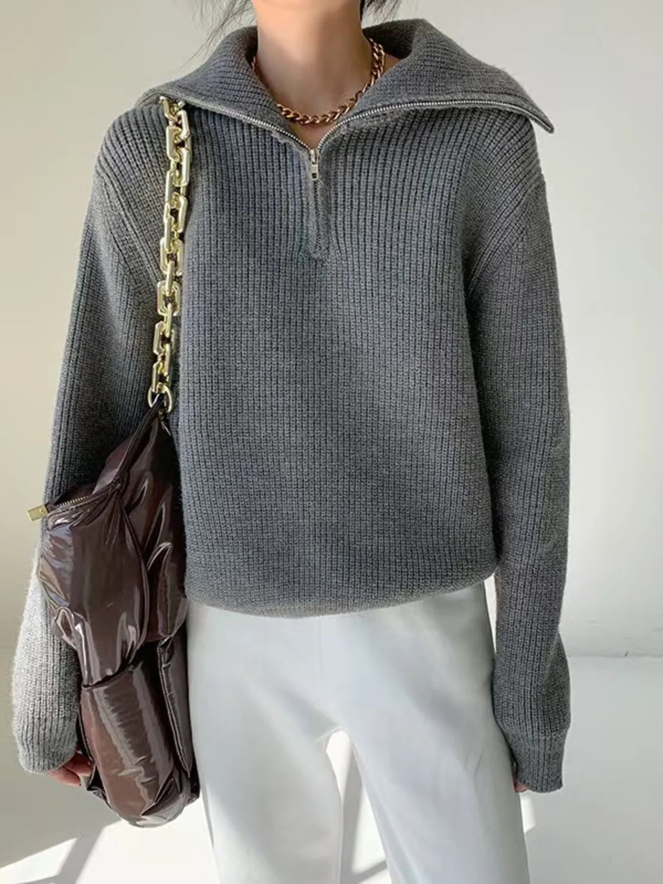 Half-Zip Long Sleeve Sweater OutfitFlow