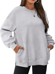 Oversized Long Sleeve Crewneck Sweatshirt Grey OutfitFlow